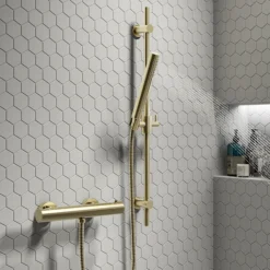 Arezzo Brushed Brass Round Thermostatic Bar Shower Valve -Villeroy Shop azrdbb d3