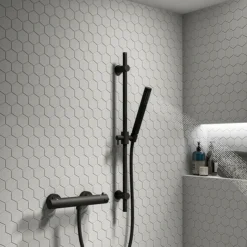 Arezzo Matt Black Round Thermostatic Bar Shower Valve