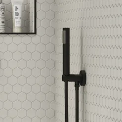 Arezzo Matt Black Round Concealed Triple Shower Valve With Diverter, Handset, Fixed Shower Head + 4 Body Jets -Villeroy Shop azrdsv38hbd5