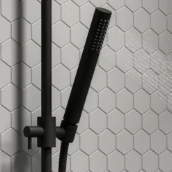 Arezzo Matt Black Shower System (Valve Inc. 195mm Ceiling Mounted Head + Slide Rail Kit With Handset) -Villeroy Shop azsp2cmb d4