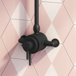 Arezzo Matt Black Dual Exposed Thermostatic Shower Valve With Rigid Riser Kit -Villeroy Shop azsv4mberk1 d1