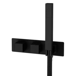 Arezzo Matt Black Square Wall Mounted Thermostatic Shower Valve With Handset