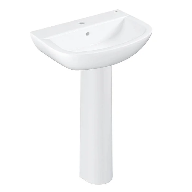 Grohe Bau 550mm 1TH Basin + Full Pedestal 2 Grohe Bau 550mm 1TH Basin + Full Pedestal - Image 2