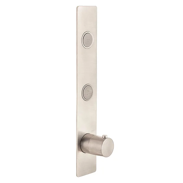 BagnoDesign Toko Brushed Nickel Round Vertical 2 Outlet Thermostatic Shower Valve 2 BagnoDesign Toko Brushed Nickel Round Vertical 2 Outlet Thermostatic Shower Valve - Image 2
