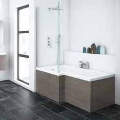 Brooklyn Grey Avola Shower Bath - 1700mm L Shaped Incl. Screen + Panel -Villeroy Shop bg1700fs detail1