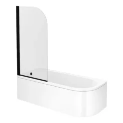 Arezzo Shower Bath (1700mm J Shaped With Matt Black Screen + Curved Panel) -Villeroy Shop bkjssb nd1
