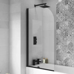 Arezzo Shower Bath (1700mm J Shaped With Matt Black Screen + Curved Panel) -Villeroy Shop bkjssb nd3