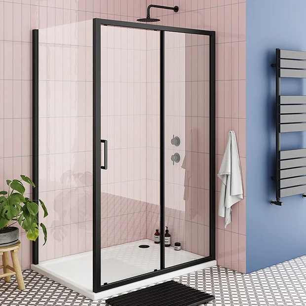 Toreno Matt Black 1200 X 900mm Sliding Door Shower Enclosure Without Tray 2 Toreno Matt Black 1200 X 900mm Sliding Door Shower Enclosure Without Tray - Image 2