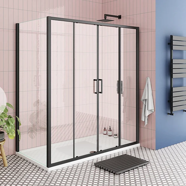 Toreno Matt Black 1400 X 700mm Double Sliding Door Shower Enclosure Without Tray 2 Toreno Matt Black 1400 X 700mm Double Sliding Door Shower Enclosure Without Tray - Image 2