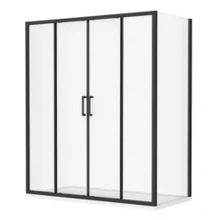 Toreno Matt Black 1400 X 800mm Double Sliding Door Shower Enclosure + Pearlstone Tray