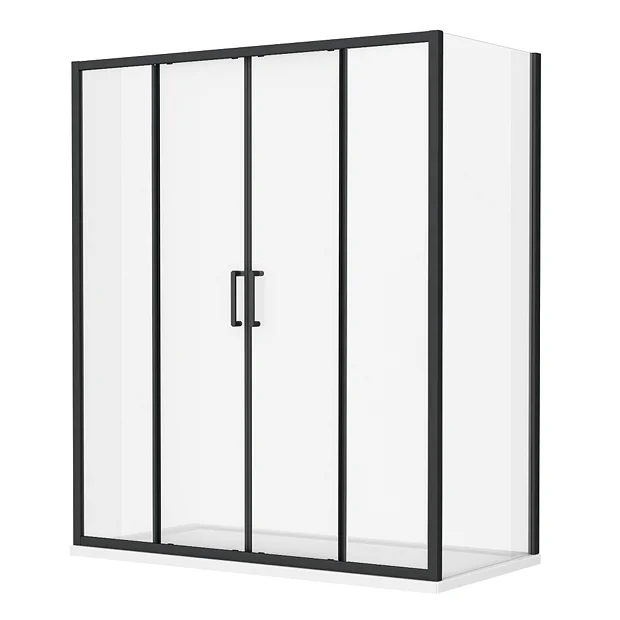 Toreno Matt Black 1400 X 800mm Double Sliding Door Shower Enclosure + Pearlstone Tray 1 Toreno Matt Black 1400 X 800mm Double Sliding Door Shower Enclosure + Pearlstone Tray