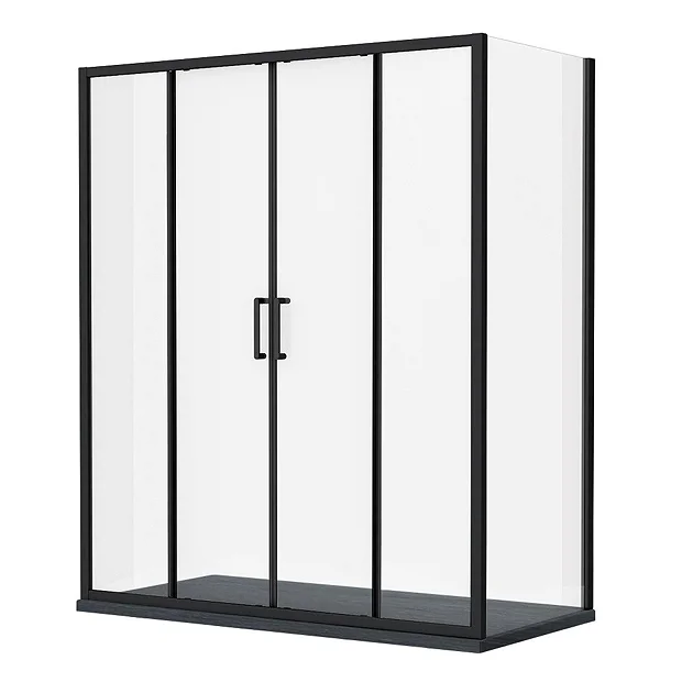Toreno Matt Black 1400 X 900mm Double Sliding Door Shower Enclosure + Slate Effect Tray 3 Toreno Matt Black 1400 X 900mm Double Sliding Door Shower Enclosure + Slate Effect Tray - Image 3