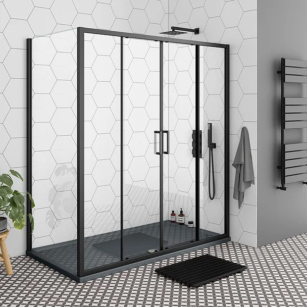Toreno Matt Black 1400 X 900mm Double Sliding Door Shower Enclosure + Slate Effect Tray 2 Toreno Matt Black 1400 X 900mm Double Sliding Door Shower Enclosure + Slate Effect Tray - Image 2