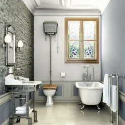 Burlington High Level Toilet - Polished Aluminium Cistern