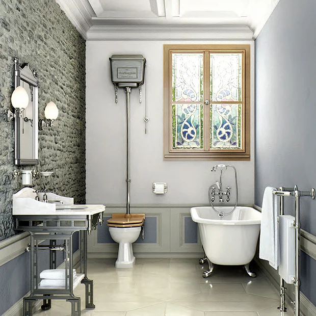 Burlington High Level Toilet - Polished Aluminium Cistern 1 Burlington High Level Toilet - Polished Aluminium Cistern