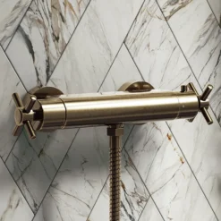 Chatsworth Antique Brass Crosshead Bottom Outlet Thermostatic Bar Shower Valve -Villeroy Shop chab61a d4