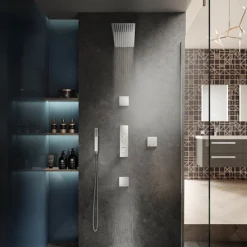 Hudson Reed Ignite Square Three Outlet Push-Button Thermostatic Shower Valve Chrome