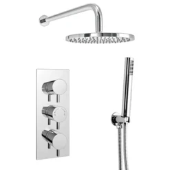 Cruze Round Triple Thermostatic Valve With Round Shower Head + Handset -Villeroy Shop cruzeroundtriplethermostaticvalvewithroundshowerheadhandsetdetail1