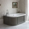 Burlington London 1800mm Back To Wall Bath With Curved Surround & Waste - Matt White