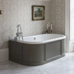 Burlington London 1800mm Back To Wall Bath With Curved Surround & Waste - Classic Grey