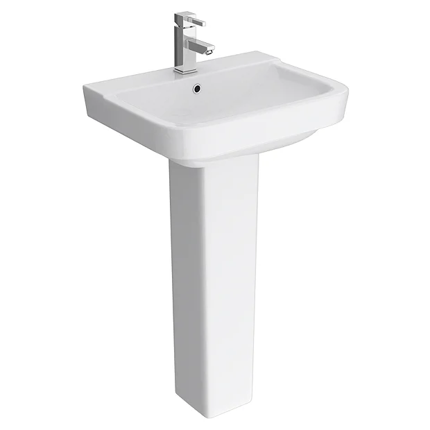 Genova Modern Basin With Pedestal (550mm Wide - 1 Tap Hole) 2 Genova Modern Basin With Pedestal (550mm Wide - 1 Tap Hole) - Image 2