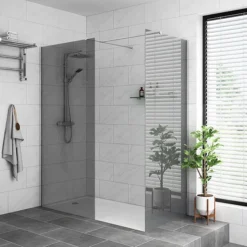 Arezzo 1900mm Grey Tinted Glass Wetroom Screen + Support Arm -Villeroy Shop gtg d1