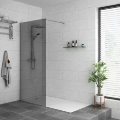 Arezzo 1900mm Grey Tinted Glass Wetroom Screen + Support Arm