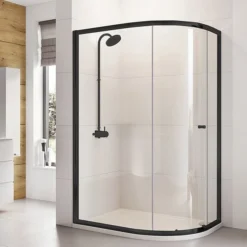 Roman Haven6 Matt Black Frame Offset Shower Enclosure - 1000 X 800mm