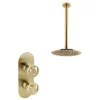 Arezzo Brushed Brass Industrial Style Shower System With Concealed Valve + Ceiling Mounted Head