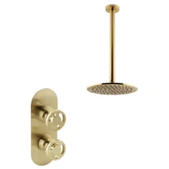 Arezzo Brushed Brass Industrial Style Shower System With Concealed Valve + Ceiling Mounted Head