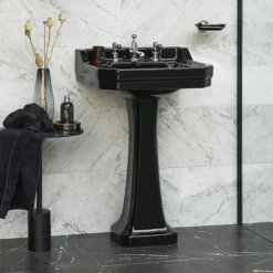 Burlington Jet Black Edwardian 56cm Basin With Standard Pedestal -Villeroy Shop jeted1th d2