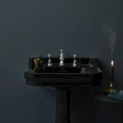 Burlington Jet Black Edwardian 56cm Basin With Standard Pedestal