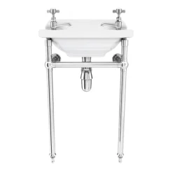 Keswick Traditional 515mm Cloakroom Basin 2TH & Chrome Wash Stand -Villeroy Shop ktcb2thw d3