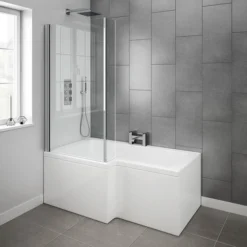 Milan Shower Bath - 1500mm L Shaped With Screen + Panel -Villeroy Shop l1500fs d2