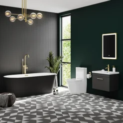 Brooklyn Matt Black Exterior 1700 X 800mm Double Ended Freestanding Bath With Brushed Brass Waste -Villeroy Shop lbt25blkebb d2
