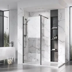 Roman Liberty Black Clear Glass Wetroom Screen + Wall Arm Support - Various Sizes (2000mm High) -Villeroy Shop lcp757 d1