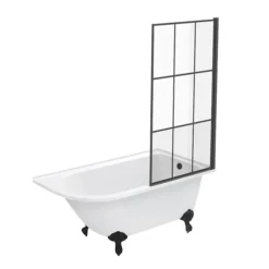 Appleby 1550 Roll Top Shower Bath With Matt Black Grid Screen + Leg Set -Villeroy Shop mbap15bs n d1