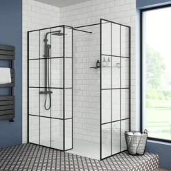 Arezzo W300 X H1950 Hinged Matt Black Grid 8mm Return Screen