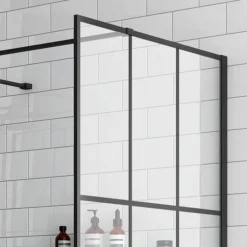 Arezzo 1950mm Matt Black Grid Wetroom Screen + Support Arm