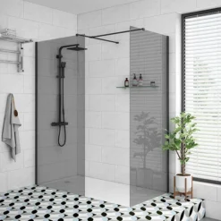 Arezzo 1900mm Grey Tinted Glass Wetroom Screen Inc. Matt Black Profile + Support Arm 5 Arezzo 1900mm Grey Tinted Glass Wetroom Screen Inc. Matt Black Profile + Support Arm -Villeroy Shop mbtg nd1