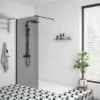 Arezzo 1900mm Grey Tinted Glass Wetroom Screen Inc. Matt Black Profile + Support Arm