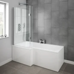 Milan Shower Bath - 1600mm L Shaped With Hinged Screen + Panel -Villeroy Shop milanshowerbath1600mmlshapedwithhingedscreenpaneld2