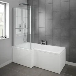 Milan Shower Bath - 1600mm L Shaped Inc. Screen With Rail + Panel -Villeroy Shop milanshowerbath1700mmlshapedincscreenwithrailandpaneld3
