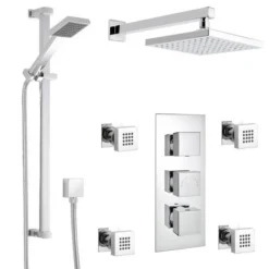 Milan Square Triple Shower Package With Diverter Valve, Head, 4 Body Jets + Slider -Villeroy Shop milansquaretripleshowerpackagemilsqsvbjsld1