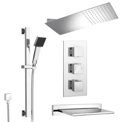 Milan Modern Shower Package (Fixed Head, Riser Rail Kit + Bath Spout)