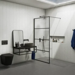 Osaka 1950mm Matt Black Wetroom Screen Incl. Support Arm -Villeroy Shop oskmb detail01