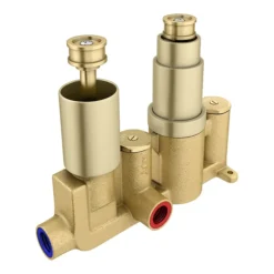 Arezzo Brushed Brass Twin Concealed Shower Valve Inc. 300mm Head + 200mm Ceiling Mounted Arm -Villeroy Shop rd32bbpkcm d2