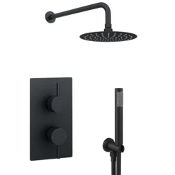 Arezzo Matt Black Round Thermostatic Shower Pack With Head + Handset -Villeroy Shop rd4blkpk n d1
