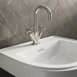 Burlington Riviera 650mm D-Shape Basin + Full Pedestal -Villeroy Shop riv31thriv6 d1 1