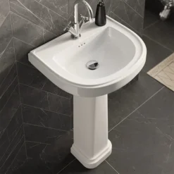 Burlington Riviera 650mm D-Shape Basin + Full Pedestal